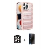MARSİLYAN™- iPhone 15 Pro Max Kılıf Yadigar Doku Özel Seri - Siyah 3D Antistatik Hayalet Cam Ekran Koruyucu + Turuncu PVD Metal Kamera Lens