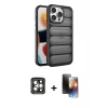 MARSİLYAN™- iPhone 15 Pro Max Kılıf Yadigar Doku Özel Seri - Siyah 3D Antistatik Mat Seramik Nano Ekran Koruyucu + PVD Metal Kamera Lens - GI