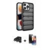 MARSİLYAN™- iPhone 15 Pro Max Kılıf Yadigar Doku Özel Seri - Siyah 3D Antistatik Mat Seramik Nano Ekran Koruyucu + Raze Metal Kamera Lens - GS