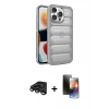 MARSİLYAN™- iPhone 15 Pro Max Kılıf Yadigar Doku Özel Seri - Siyah 3D Antistatik Mat Seramik Nano Ekran Koruyucu + Titanyum Gri Raze Metal Kamera Lens