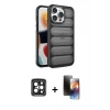 MARSİLYAN™- iPhone 15 Pro Max Kılıf Yadigar Doku Özel Seri - Siyah 3D Antistatik Mat Seramik Nano Ekran Koruyucu + PVD Metal Kamera Lens - SH