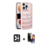 MARSİLYAN™- iPhone 15 Pro Max Kılıf Yadigar Doku Özel Seri - Siyah 3D Antistatik Mat Seramik Nano Ekran Koruyucu + PVD Metal Kamera Lens - SH