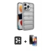 MARSİLYAN™- iPhone 15 Pro Max Kılıf Yadigar Doku Özel Seri - Siyah 3D Antistatik Mat Seramik Nano Ekran Koruyucu + PVD Metal Kamera Lens - SH