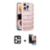 MARSİLYAN™- iPhone 15 Pro Max Kılıf Yadigar Doku Özel Seri - Siyah 3D Antistatik Mat Seramik Nano Ekran Koruyucu + PVD Metal Kamera Lens - LT