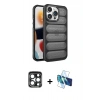 MARSİLYAN™- iPhone 15 Pro Max Kılıf Yadigar Doku Özel Seri - Siyah 3D Antistatik Seramik Nano Ekran Koruyucu + PVD Metal Kamera Lens - LT