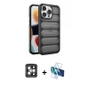 MARSİLYAN™- iPhone 15 Pro Max Kılıf Yadigar Doku Özel Seri - Siyah 3D Antistatik Seramik Nano Ekran Koruyucu + PVD Metal Kamera Lens - GI