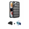 MARSİLYAN™- iPhone 15 Pro Max Kılıf Yadigar Doku Özel Seri - Siyah 3D Antistatik Seramik Nano Ekran Koruyucu + Raze Metal Kamera Lens - SH