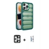 MARSİLYAN™- iPhone 15 Pro Max Kılıf Yadigar Doku Özel Seri - Siyah Bilvis 0.18mm Plus Cam Ekran Koruyucu + PVD Metal Kamera Lens - LT