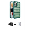 MARSİLYAN™- iPhone 15 Pro Max Kılıf Yadigar Doku Özel Seri - Siyah Bilvis 0.18mm Plus Cam Ekran Koruyucu + Raze Metal Kamera Lens - TMGI