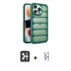 MARSİLYAN™- iPhone 15 Pro Max Kılıf Yadigar Doku Özel Seri - Siyah Bilvis 0.18mm Plus Cam Ekran Koruyucu + PVD Metal Kamera Lens - GI