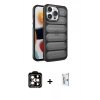 MARSİLYAN™- iPhone 15 Pro Max Kılıf Yadigar Doku Özel Seri - Siyah Bilvis 0.18mm Plus Cam Ekran Koruyucu + PVD Metal Kamera Lens - TU