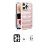 MARSİLYAN™- iPhone 15 Pro Max Kılıf Yadigar Doku Özel Seri - Siyah Bilvis 0.18mm Plus Cam Ekran Koruyucu + PVD Metal Kamera Lens - GS