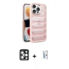 MARSİLYAN™- iPhone 15 Pro Max Kılıf Yadigar Doku Özel Seri - Siyah Bilvis 0.18mm Plus Cam Ekran Koruyucu + PVD Metal Kamera Lens - LT