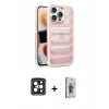 MARSİLYAN™- iPhone 15 Pro Max Kılıf Yadigar Doku Özel Seri - Siyah Bilvis 3D Cam Ekran Koruyucu + PVD Metal Kamera Lens - SH