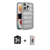 MARSİLYAN™- iPhone 15 Pro Max Kılıf Yadigar Doku Özel Seri - Siyah Bilvis 3D Cam Ekran Koruyucu + PVD Metal Kamera Lens - TU