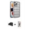 MARSİLYAN™- iPhone 15 Pro Max Kılıf Yadigar Doku Özel Seri - Siyah Bilvis 3D Cam Ekran Koruyucu + Raze Metal Kamera Lens - TMGI