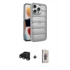 MARSİLYAN™- iPhone 15 Pro Max Kılıf Yadigar Doku Özel Seri - Siyah Bilvis 3D Cam Ekran Koruyucu + Raze Metal Kamera Lens - SH