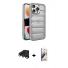 MARSİLYAN™- iPhone 15 Pro Max Kılıf Yadigar Doku Özel Seri - Siyah Bilvis 3D Mat Cam Ekran Koruyucu + Lacivert Raze Metal Kamera Lens