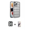 MARSİLYAN™- iPhone 15 Pro Max Kılıf Yadigar Doku Özel Seri - Siyah Bilvis 3D Mat Cam Ekran Koruyucu + PVD Metal Kamera Lens - LT