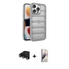 MARSİLYAN™- iPhone 15 Pro Max Kılıf Yadigar Doku Özel Seri - Siyah Bilvis 3D Mat Cam Ekran Koruyucu + Raze Metal Kamera Lens - SH