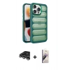 MARSİLYAN™- iPhone 15 Pro Max Kılıf Yadigar Doku Özel Seri - Siyah Bilvis 3D Mat Cam Ekran Koruyucu + Raze Metal Kamera Lens - GS