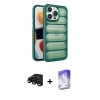 MARSİLYAN™- iPhone 15 Pro Max Kılıf Yadigar Doku Özel Seri - Siyah Bilvis 5in1 3D Magic Cam Ekran Koruyucu + Siyah Raze Metal Kamera Lens