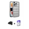 MARSİLYAN™- iPhone 15 Pro Max Kılıf Yadigar Doku Özel Seri - Siyah Bilvis 5in1 3D Magic Cam Ekran Koruyucu + Siyah Raze Metal Kamera Lens