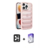 MARSİLYAN™- iPhone 15 Pro Max Kılıf Yadigar Doku Özel Seri - Siyah Bilvis 5in1 3D Magic Cam Ekran Koruyucu + PVD Metal Kamera Lens - SH