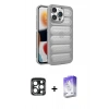 MARSİLYAN™- iPhone 15 Pro Max Kılıf Yadigar Doku Özel Seri - Siyah Bilvis 5in1 3D Magic Cam Ekran Koruyucu + PVD Metal Kamera Lens - LT
