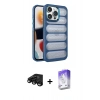 MARSİLYAN™- iPhone 15 Pro Max Kılıf Yadigar Doku Özel Seri - Siyah Bilvis 5in1 3D Magic Cam Ekran Koruyucu + Siyah Raze Metal Kamera Lens