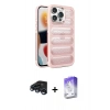 MARSİLYAN™- iPhone 15 Pro Max Kılıf Yadigar Doku Özel Seri - Siyah Bilvis 5in1 3D Magic Cam Ekran Koruyucu + Lacivert Raze Metal Kamera Lens