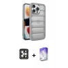 MARSİLYAN™- iPhone 15 Pro Max Kılıf Yadigar Doku Özel Seri - Siyah Bilvis 5in1 3D Magic Cam Ekran Koruyucu + PVD Metal Kamera Lens - GI