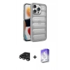 MARSİLYAN™- iPhone 15 Pro Max Kılıf Yadigar Doku Özel Seri - Siyah Bilvis 5in1 3D Magic Cam Ekran Koruyucu + Raze Metal Kamera Lens - TMGI