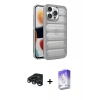 MARSİLYAN™- iPhone 15 Pro Max Kılıf Yadigar Doku Özel Seri - Siyah Bilvis 5in1 3D Magic Cam Ekran Koruyucu + Raze Metal Kamera Lens - LT