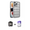 MARSİLYAN™- iPhone 15 Pro Max Kılıf Yadigar Doku Özel Seri - Siyah Bilvis 5in1 3D Magic Cam Ekran Koruyucu + Turuncu PVD Metal Kamera Lens