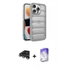 MARSİLYAN™- iPhone 15 Pro Max Kılıf Yadigar Doku Özel Seri - Siyah Bilvis 5in1 3D Magic Cam Ekran Koruyucu + Gümüş Raze Metal Kamera Lens