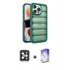 MARSİLYAN™- iPhone 15 Pro Max Kılıf Yadigar Doku Özel Seri - Siyah Bilvis 5in1 3D Magic Cam Ekran Koruyucu + PVD Metal Kamera Lens - SH