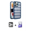 MARSİLYAN™- iPhone 15 Pro Max Kılıf Yadigar Doku Özel Seri - Siyah Bilvis 5in1 5D Magic Hayalet Cam Ekran Koruyucu + PVD Metal Kamera Lens - GS