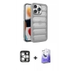 MARSİLYAN™- iPhone 15 Pro Max Kılıf Yadigar Doku Özel Seri - Siyah Bilvis 5in1 5D Magic Hayalet Cam Ekran Koruyucu + PVD Metal Kamera Lens - GS