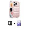 MARSİLYAN™- iPhone 15 Pro Max Kılıf Yadigar Doku Özel Seri - Siyah Bilvis 5in1 5D Magic Hayalet Cam Ekran Koruyucu + PVD Metal Kamera Lens - GI