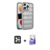 MARSİLYAN™- iPhone 15 Pro Max Kılıf Yadigar Doku Özel Seri - Siyah Bilvis 5in1 5D Magic Hayalet Cam Ekran Koruyucu + PVD Metal Kamera Lens - GI