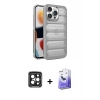 MARSİLYAN™- iPhone 15 Pro Max Kılıf Yadigar Doku Özel Seri - Siyah Bilvis 5in1 5D Magic Hayalet Cam Ekran Koruyucu + Siyah PVD Metal Kamera Lens