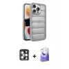 MARSİLYAN™- iPhone 15 Pro Max Kılıf Yadigar Doku Özel Seri - Siyah Bilvis 5in1 5D Magic Hayalet Cam Ekran Koruyucu + PVD Metal Kamera Lens - LT