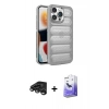 MARSİLYAN™- iPhone 15 Pro Max Kılıf Yadigar Doku Özel Seri - Siyah Bilvis 5in1 5D Magic Hayalet Cam Ekran Koruyucu + Raze Metal Kamera Lens - TMGI