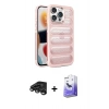 MARSİLYAN™- iPhone 15 Pro Max Kılıf Yadigar Doku Özel Seri - Siyah Bilvis 5in1 5D Magic Hayalet Cam Ekran Koruyucu + Titanyum Gri Raze Metal Kamera Lens
