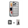MARSİLYAN™- iPhone 15 Pro Max Kılıf Yadigar Doku Özel Seri - Siyah Bilvis Hayalet Cam Ekran Koruyucu + Gri PVD Metal Kamera Lens