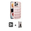 MARSİLYAN™- iPhone 15 Pro Max Kılıf Yadigar Doku Özel Seri - Siyah Bilvis Hayalet Cam Ekran Koruyucu + Gri PVD Metal Kamera Lens