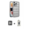 MARSİLYAN™- iPhone 15 Pro Max Kılıf Yadigar Doku Özel Seri - Siyah Bilvis Hayalet Cam Ekran Koruyucu + Gri PVD Metal Kamera Lens