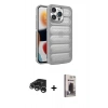 MARSİLYAN™- iPhone 15 Pro Max Kılıf Yadigar Doku Özel Seri - Siyah Bilvis Hayalet Cam Ekran Koruyucu + Gümüş Raze Metal Kamera Lens