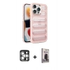 MARSİLYAN™- iPhone 15 Pro Max Kılıf Yadigar Doku Özel Seri - Siyah Bilvis Hayalet Cam Ekran Koruyucu + PVD Metal Kamera Lens - GS